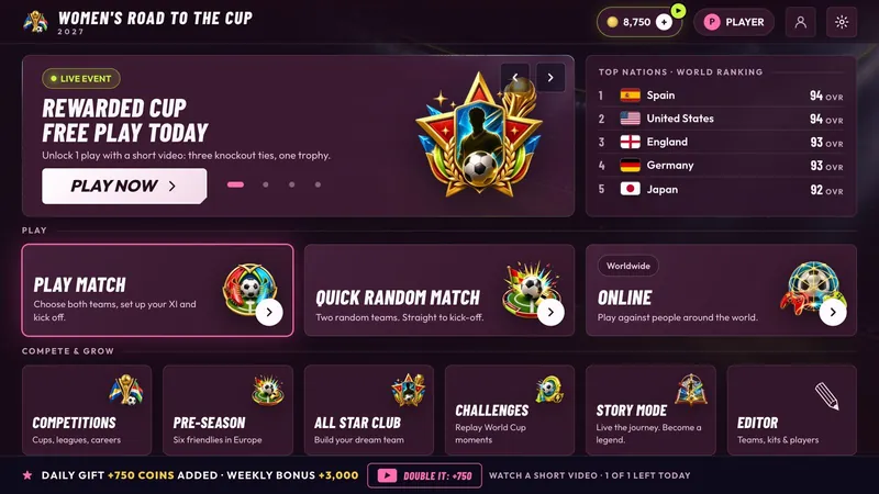 Women's International Cup preview screen
